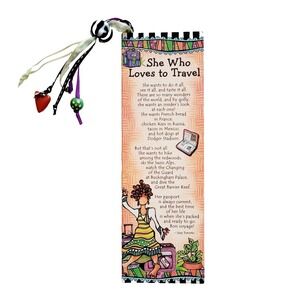 Suzy Toronto She Loves to Travel Bookmark Beaded ribbon Blue Mountain Arts BZ307